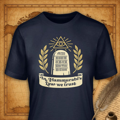 In Hammurabi's Law we trust T-Shirt-T-Shirt-My Store-Navy-S-Ink and Empire