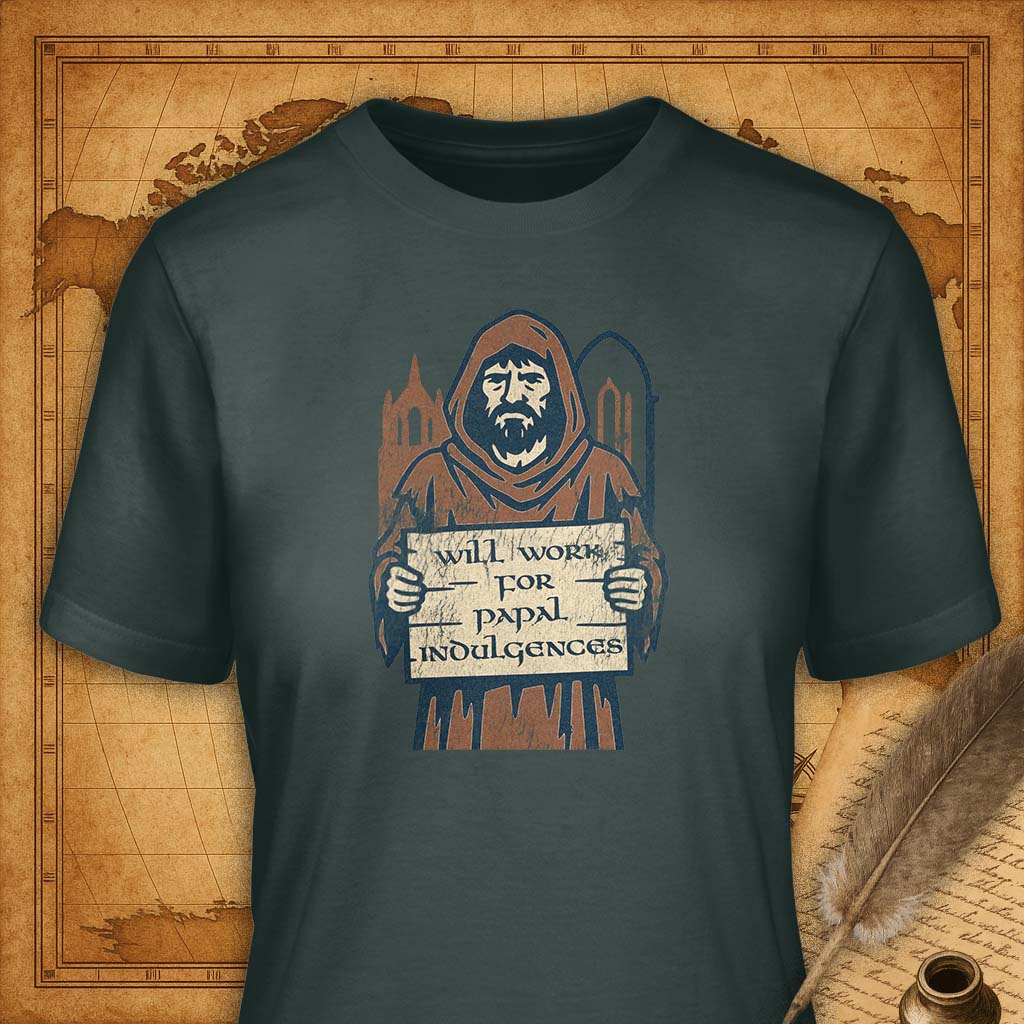 Will Work for Papal Indulgences T-Shirt-T-Shirt-My Store-Forest Green-S-Ink and Empire