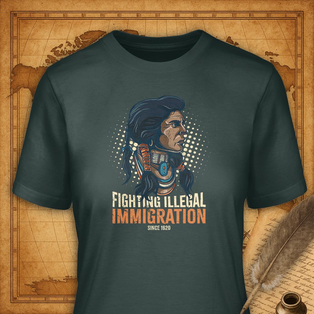 Fighting Illegal Immigration since 1620 T-Shirt-T-Shirt-My Store-Forest Green-S-Ink and Empire