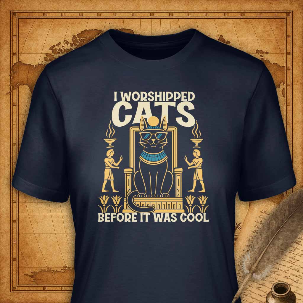 I worshiped cats before it was cool T-Shirt-T-Shirt-My Store-Navy-S-Ink and Empire