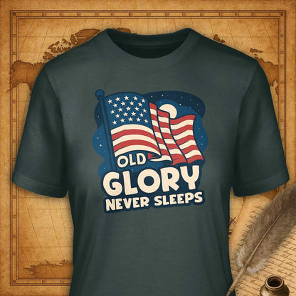 Old Glory Never Sleeps T-Shirt-T-Shirt-My Store-Forest Green-S-Ink and Empire