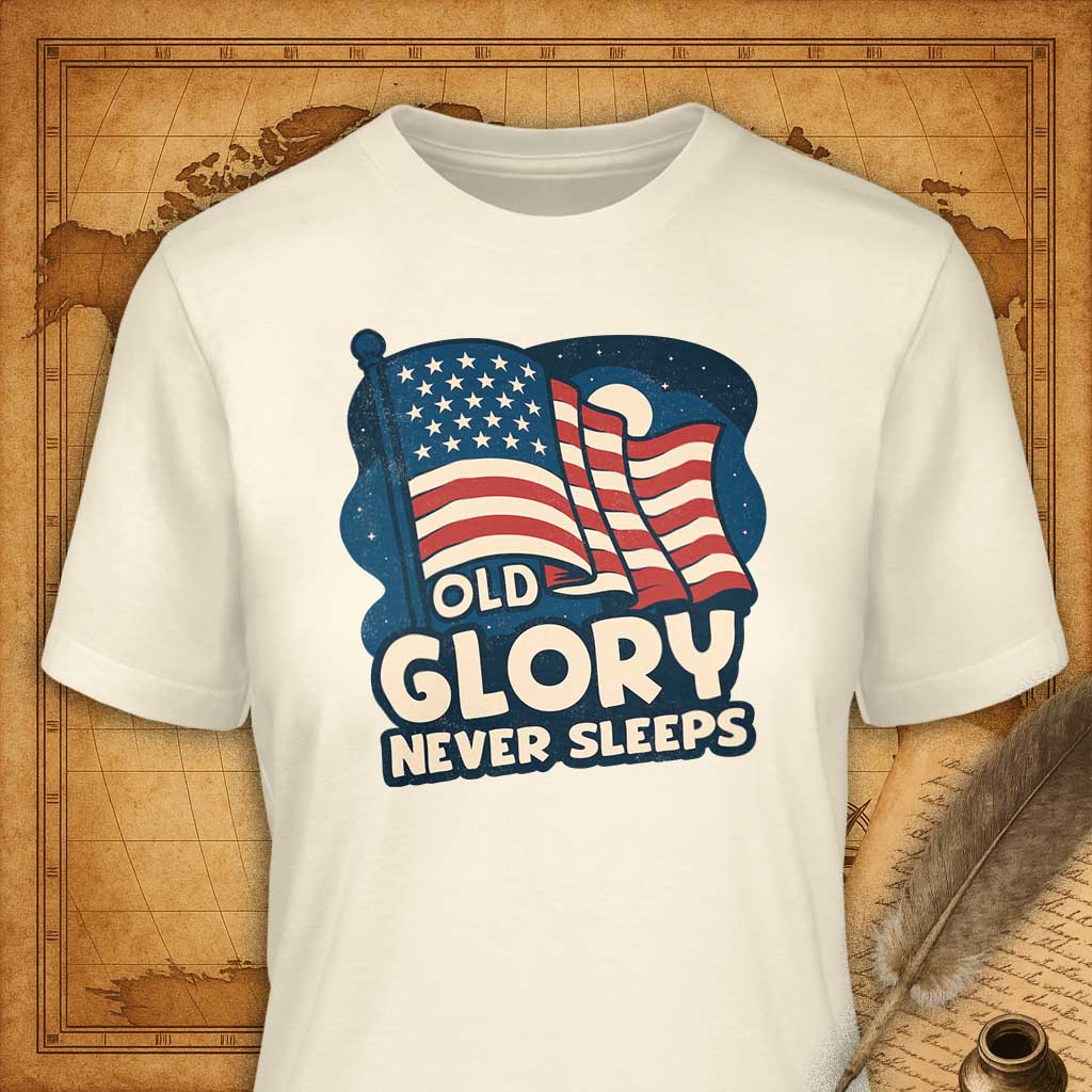Old Glory Never Sleeps T-Shirt-T-Shirt-My Store-Natural-S-Ink and Empire