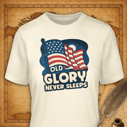 Old Glory Never Sleeps T-Shirt-T-Shirt-My Store-Natural-S-Ink and Empire
