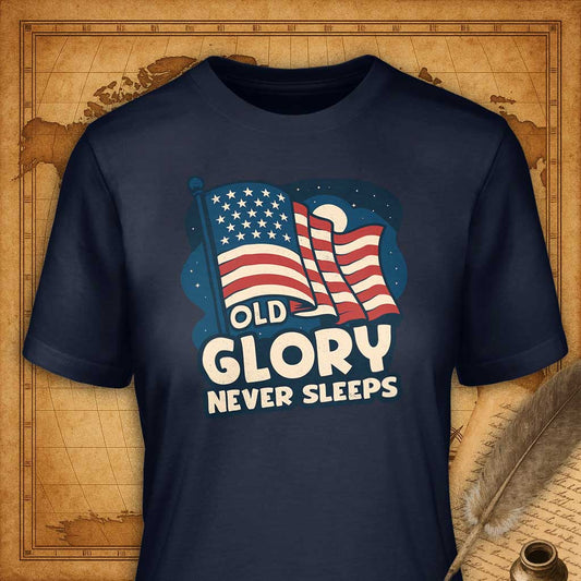 Old Glory Never Sleeps T-Shirt-T-Shirt-My Store-Navy-S-Ink and Empire