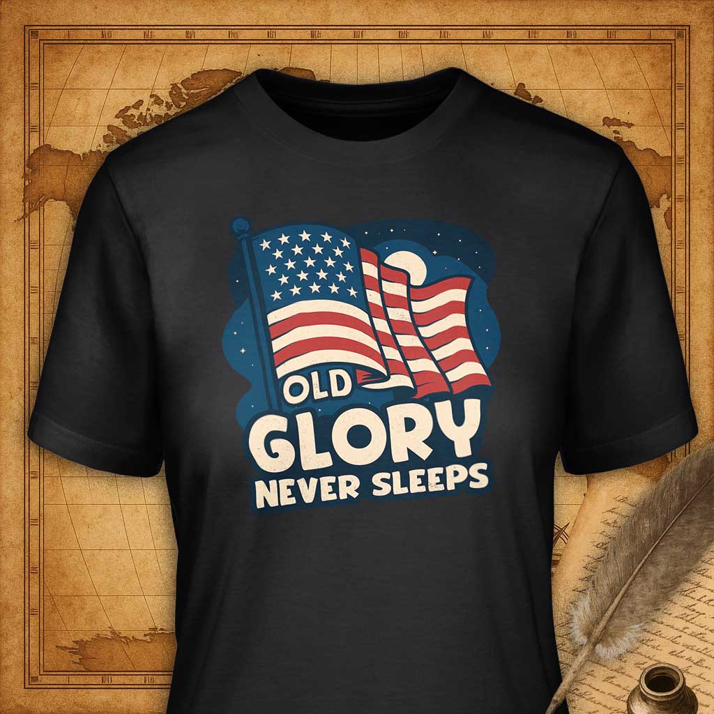 Old Glory Never Sleeps T-Shirt-T-Shirt-My Store-Vintage Black-S-Ink and Empire