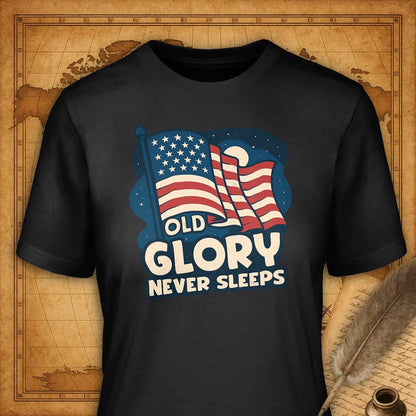 Old Glory Never Sleeps T-Shirt-T-Shirt-My Store-Vintage Black-S-Ink and Empire