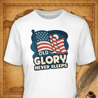 Old Glory Never Sleeps T-Shirt-T-Shirt-My Store-White-S-Ink and Empire
